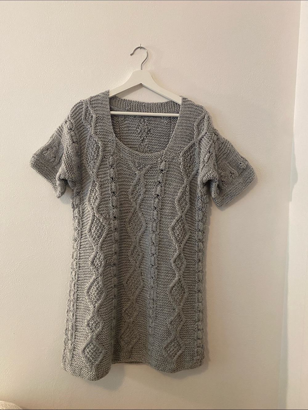 Knit Cable Short-Sleeve Sweater Dress - Lilac
